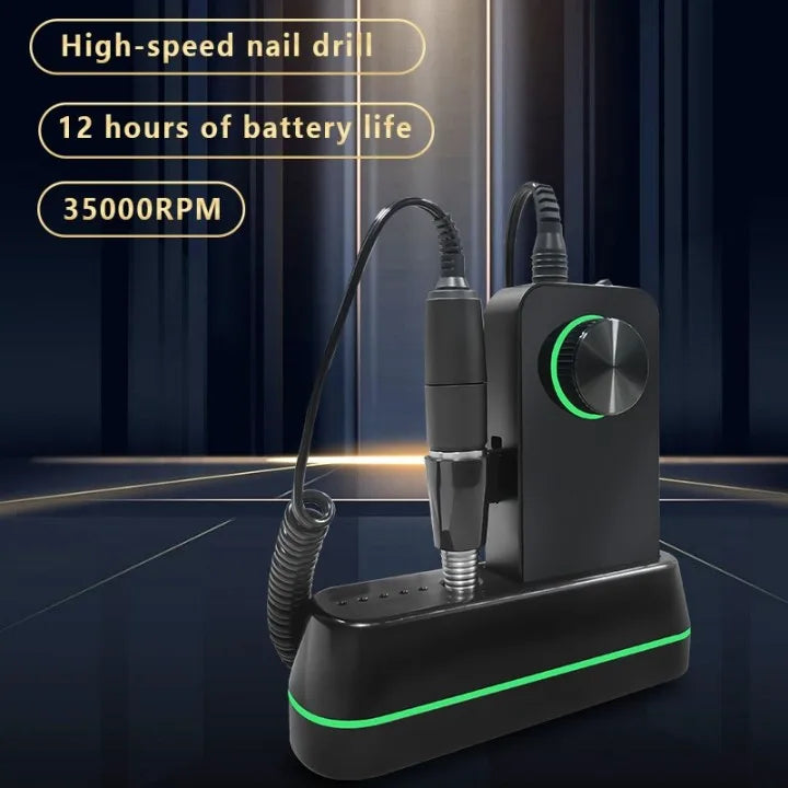 Portable 35000RPM Rechargeable Nail Drill Cordless Base with Brushless Motor and Bits for Acrylic & Gel Polish Removal
