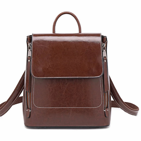 Genuine Leather Large Capacity Backpack for Girls ,Women Famous Brand Designer's Classics with Custom Logo Summer Cover Closure