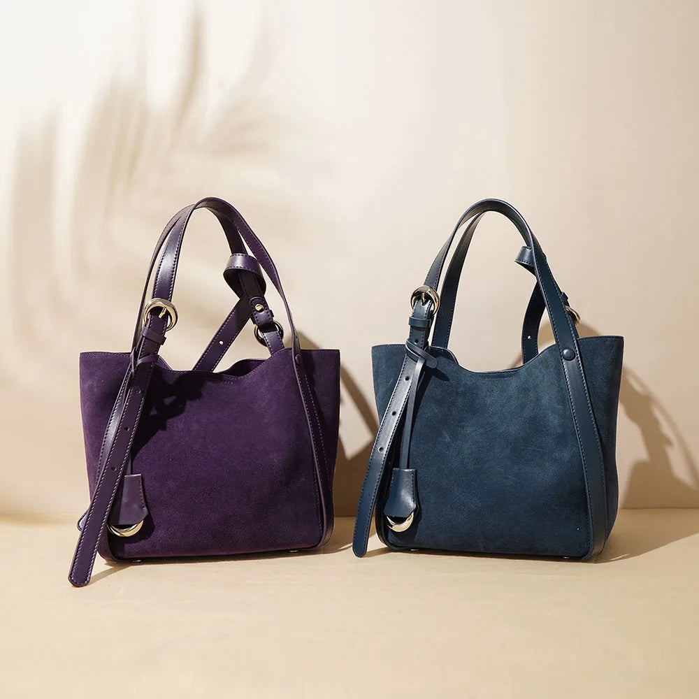 New Frosted Cowhide Handbag for Women Autumn and Winter Simple Fashion Soft Suede Genuine Leather Ladies Bag