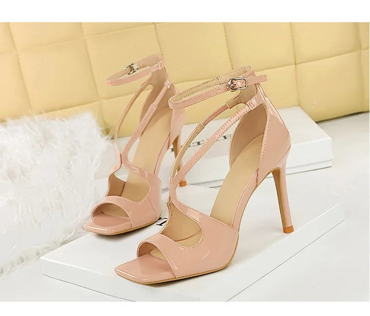 Roman Style Stiletto Women Sandals Black Nude Hollow Shoes Summer Peep Toe Back Sexy Party Pumps High Heels
