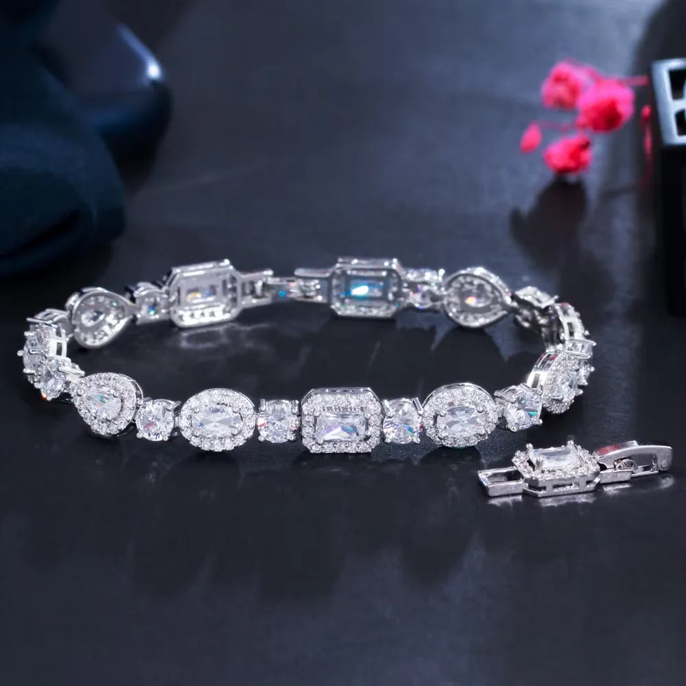 Newest Design Stunning Luxury CZ Wedding Party Bridal Cubic Zirconia Extension Bracelets for Women Gold Plated Jewelry Gift