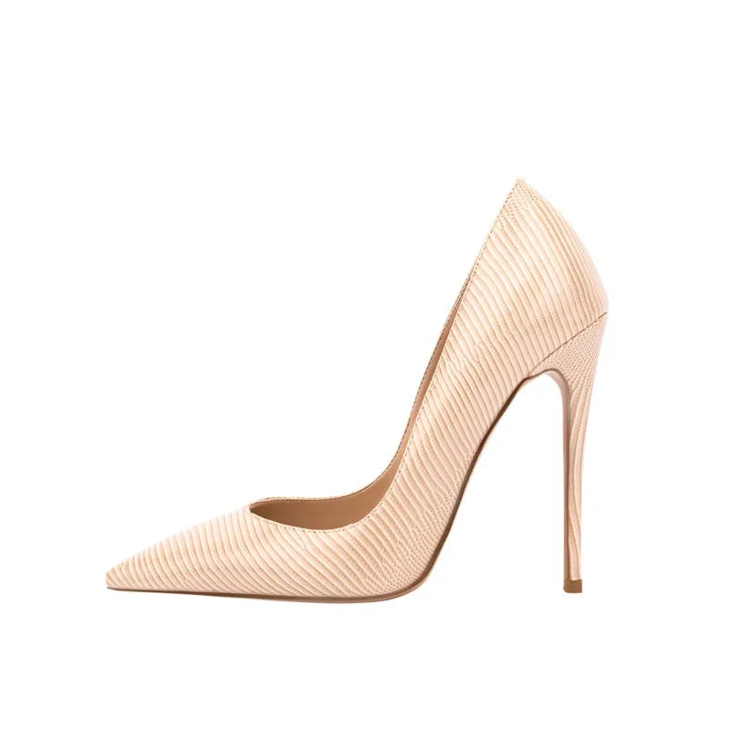 Women Lizard Print Shoes Pointy Toe 12cm Classic Heels Ladies Shallow