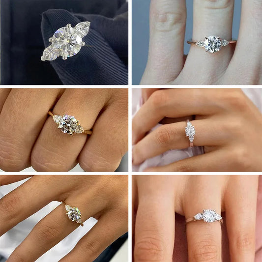 MomentWill 18K Real Gold Three Stone Design Jewelry Round Pear Lab Grown Diamond Hpht Certified Cvd Diamond Ring