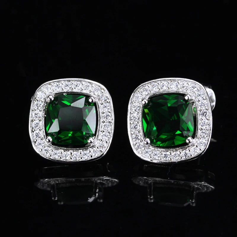 8 Color Options High Quality Square Shaped Cubic Zircon Stone Pink Crystal Fashion Stud Earrings for Women Daily Wear Jewelry