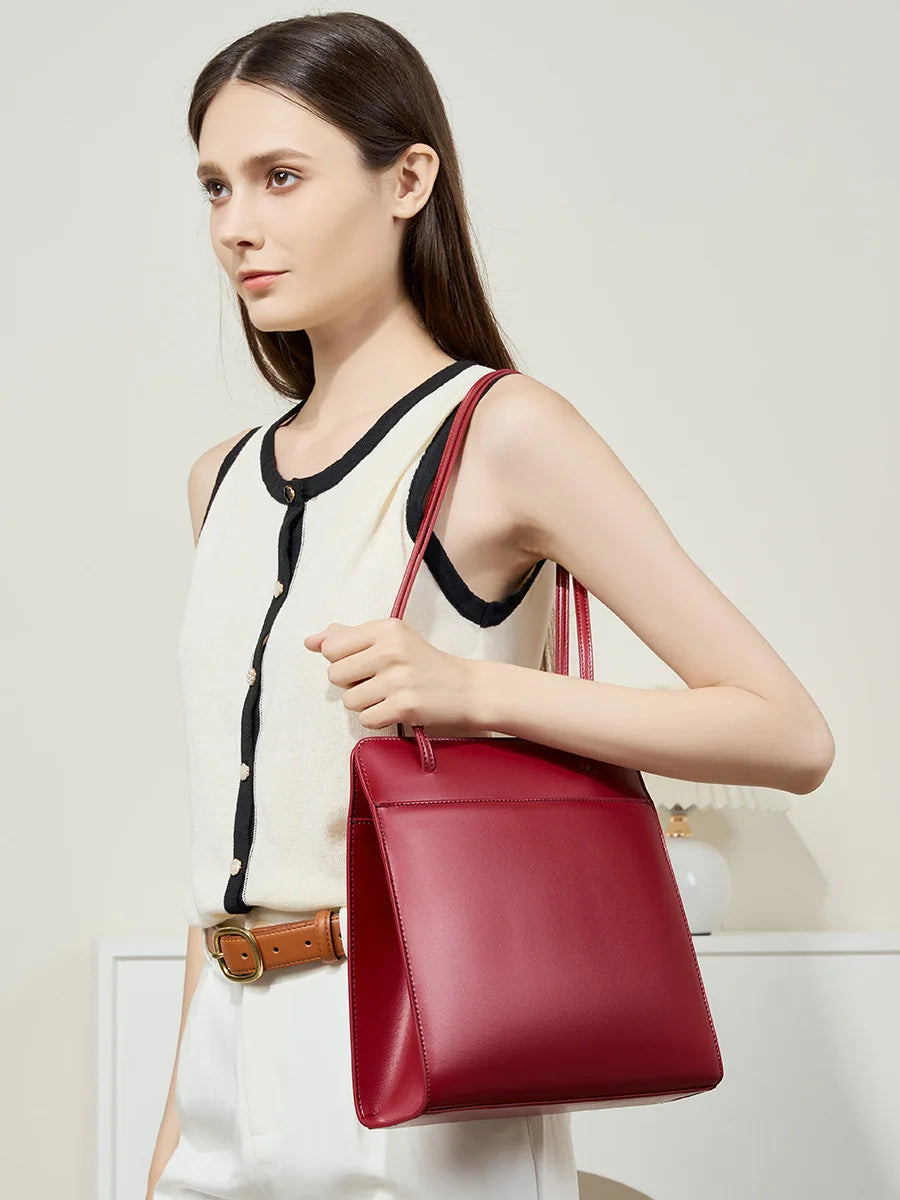 2025 New Arrival  High Quality Genuine Cowhide Leather Ladies Square Handbag Tote Purse Bag Famous Vintage Summer
