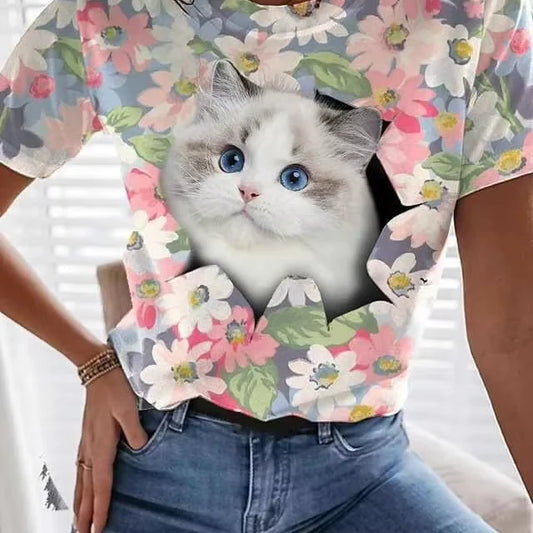 Plus Size Women's T-Shirts Fashion Top 95% Cotton Short Sleeve Breathable Print O-Neck Summer Women's Clothing T-Shirt