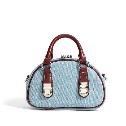 Women's Fashion Mini Crossbody Shoulder Bag New Denim Purses with Zipper Closure and Leather Handle