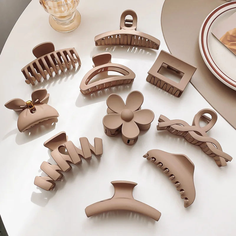 High Women Hair Claw Clips Korea Coffee Beige Acrylic Large Hair Claw Hairpin Geometric Barrettes Crab Girl Headwear Hair Accessories