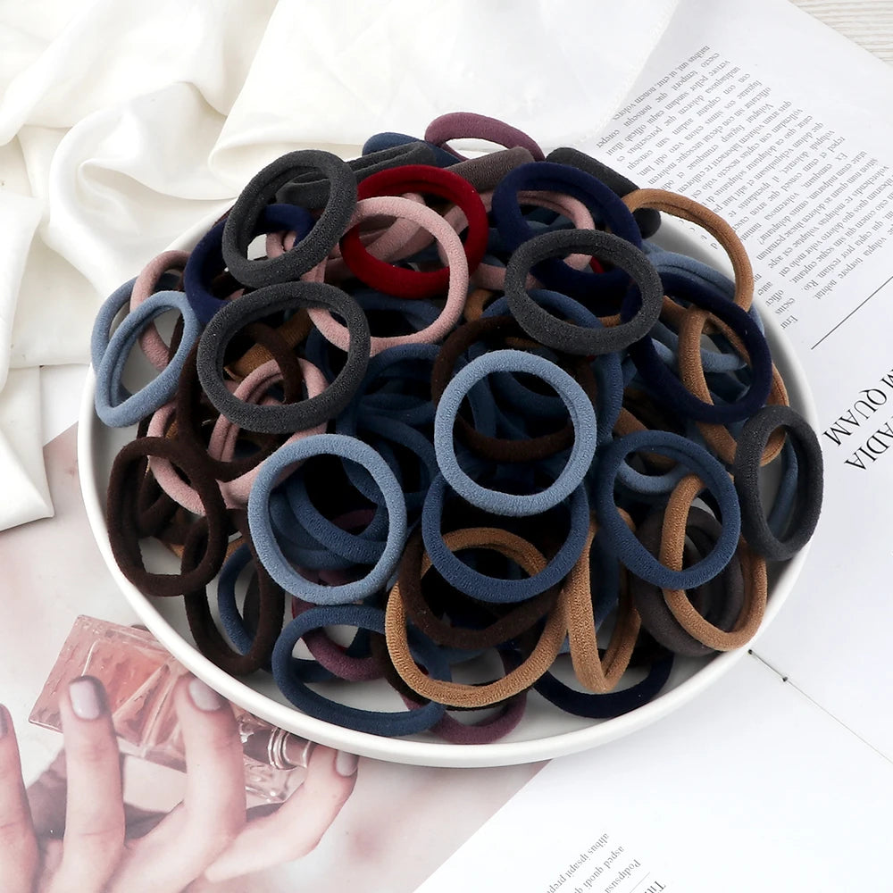 50Pcs Women Girl Mixed Colors Hair Bands 4cm Basic Hair Ties Elastic Headband Simple Hair Scrunchies Accessories Ponytail Holder