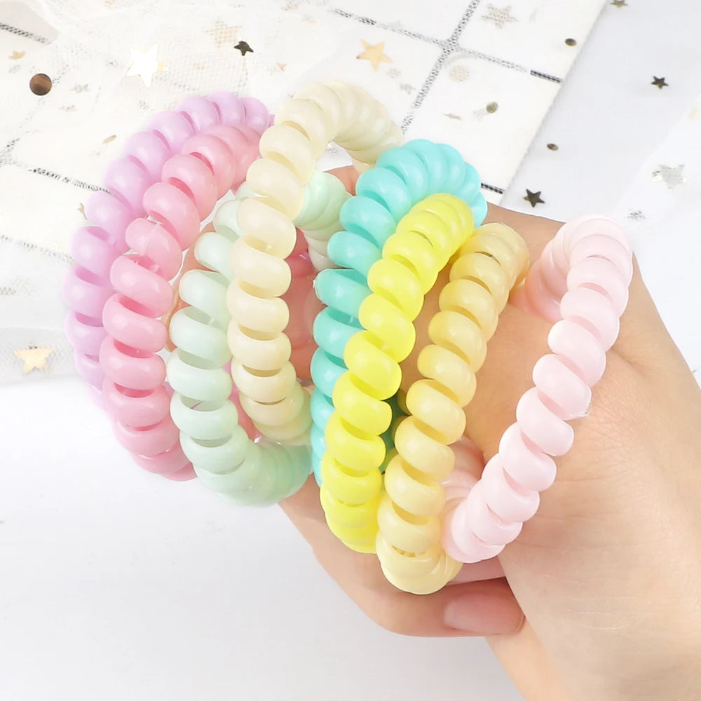3-8Pcs/Set Telephone Wire Hair Bands Girl 5cm Mixed Color Highly Elastic Hair Ties Ponytail Holder Women Trendy Hair Accessories