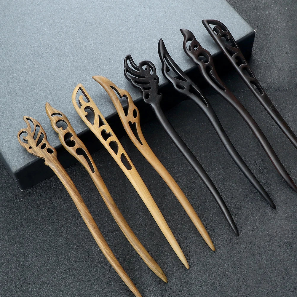 Style Retro Sandalwood Hair Clip Hairpin Chinese Ancient Carved Wooden Chopstick Hair Stick Cosplay Party Headwear Accessories
