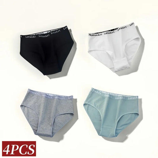 4Pcs/Set Cotton Letter Belt Panties Women's Underwear Sexy Low Waist Briefs Female Stretch Comfortable Breathable Lingerie