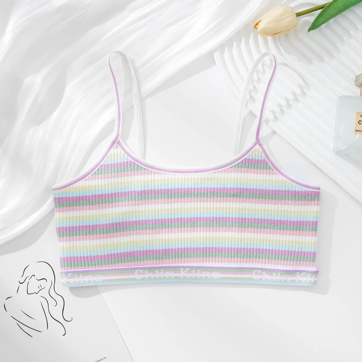 Girls Cotton Bras Female Thin Bralette Small Breast Girl Breathable Bra Colorful Striped Comfort Underwear No Pad Brasieres