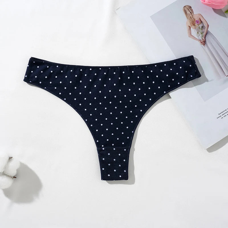 Women's Thongs Low-Rise Cotton Panties Sexy Underwear Dot Pattern G-string Female Thong Panties Girl Intimate