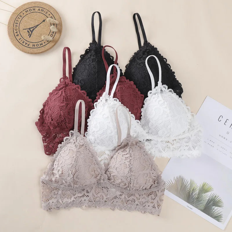 Floral Lace Bra Non-Wire Bralette Push Up Bras For Women V-neck Brassiere Female Padded Underwear Sexy Lingerie Intimates