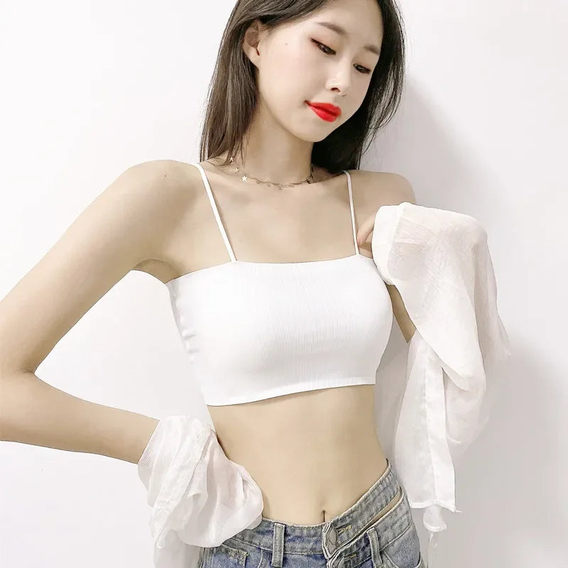 Summer Tube Bras For Women Sexy Seamless Underwear Crop Tops Sexy Lingerie Silky Bandeau Bra Removable Pads Intimates