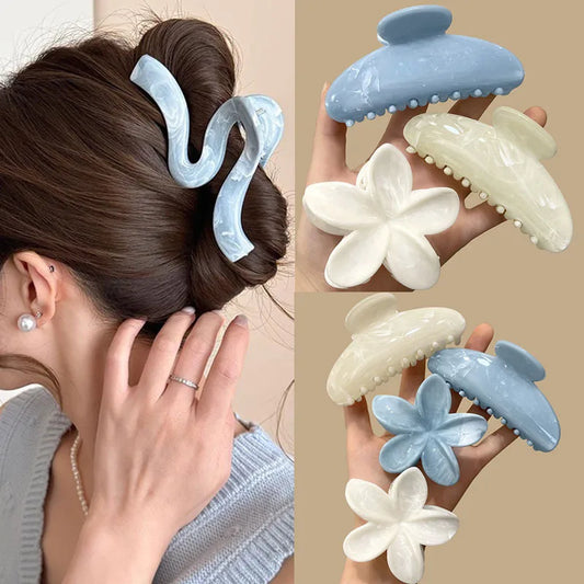 Korean Hawaiian Flower Crab Hair Clips Female Fashion Plastic Shark Hair Claw Hairpin Barrettes For Girls Beach Hair Accessories