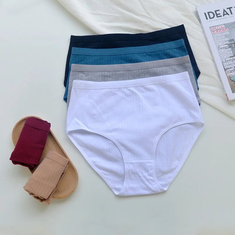 3Pcs/Set Women High Waist Panties Cotton Briefs Underwear Solid Color Female Sexy Lingerie M-XXL Breathable Comfort Underpants