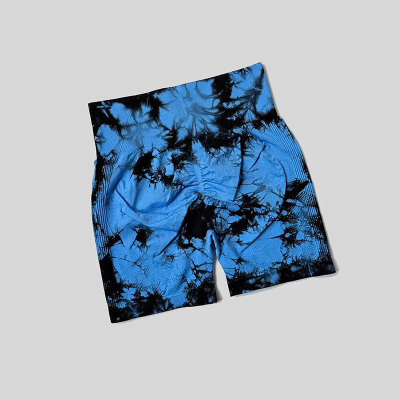 Yoga Shorts For Women Sports Tie Dye Seamless Cycling Running Shorts High Waisted Sports Workout Gym Fitness Shorts