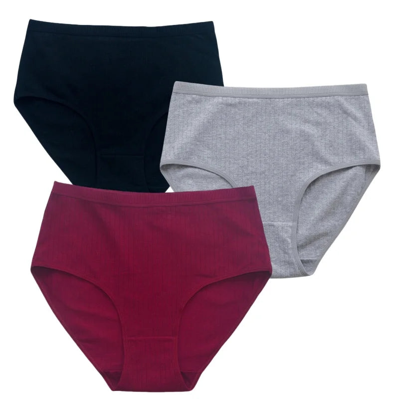 3Pcs/Set Women High Waist Panties Cotton Briefs Underwear Solid Color Female Sexy Lingerie M-XXL Breathable Comfort Underpants
