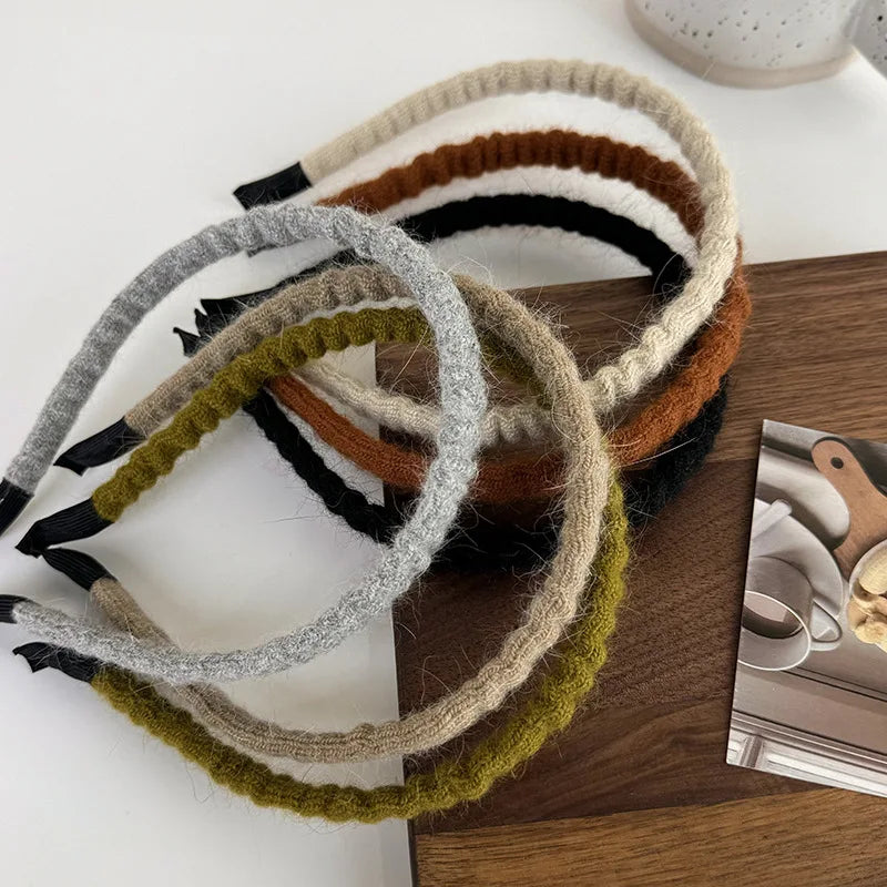 Retro Autumn Winter Wool Knitting Headbands Fashion Plush Elastic Hair Bands For Woman Girls Simple Sweet Temperament Hair Hoop