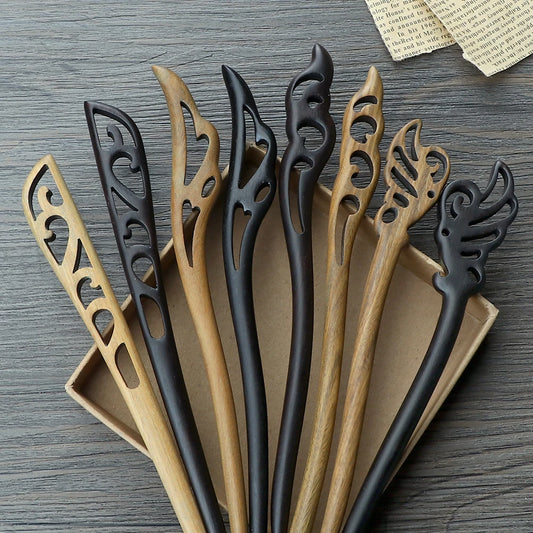 Style Retro Sandalwood Hair Clip Hairpin Chinese Ancient Carved Wooden Chopstick Hair Stick Cosplay Party Headwear Accessories