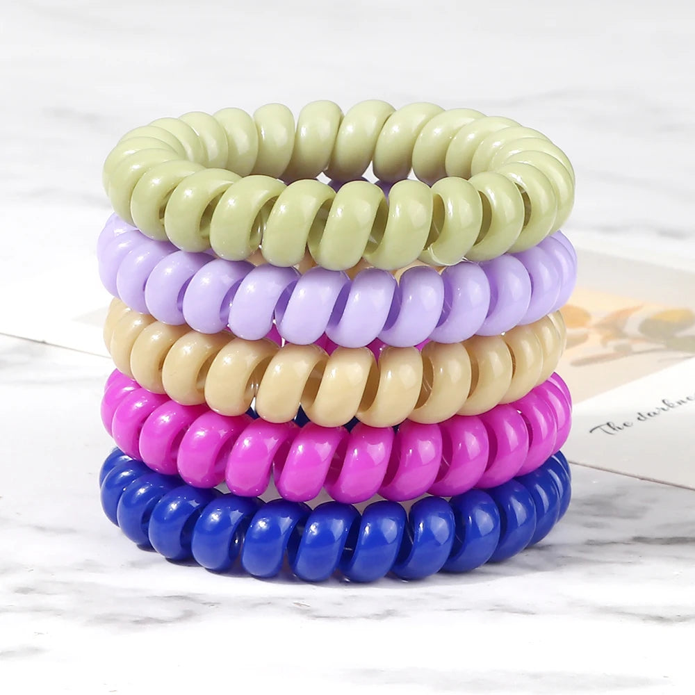 3-8Pcs/Set Telephone Wire Hair Bands Girl 5cm Mixed Color Highly Elastic Hair Ties Ponytail Holder Women Trendy Hair Accessories