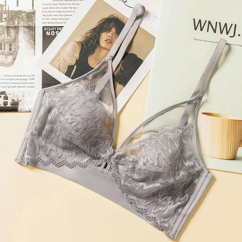 Lace Bras for Women Push Up Bra Non-wire Seamless Brassiere V-Neck Bralette 3/4 Fixed Cup Padded Underwear Sexy Lingerie