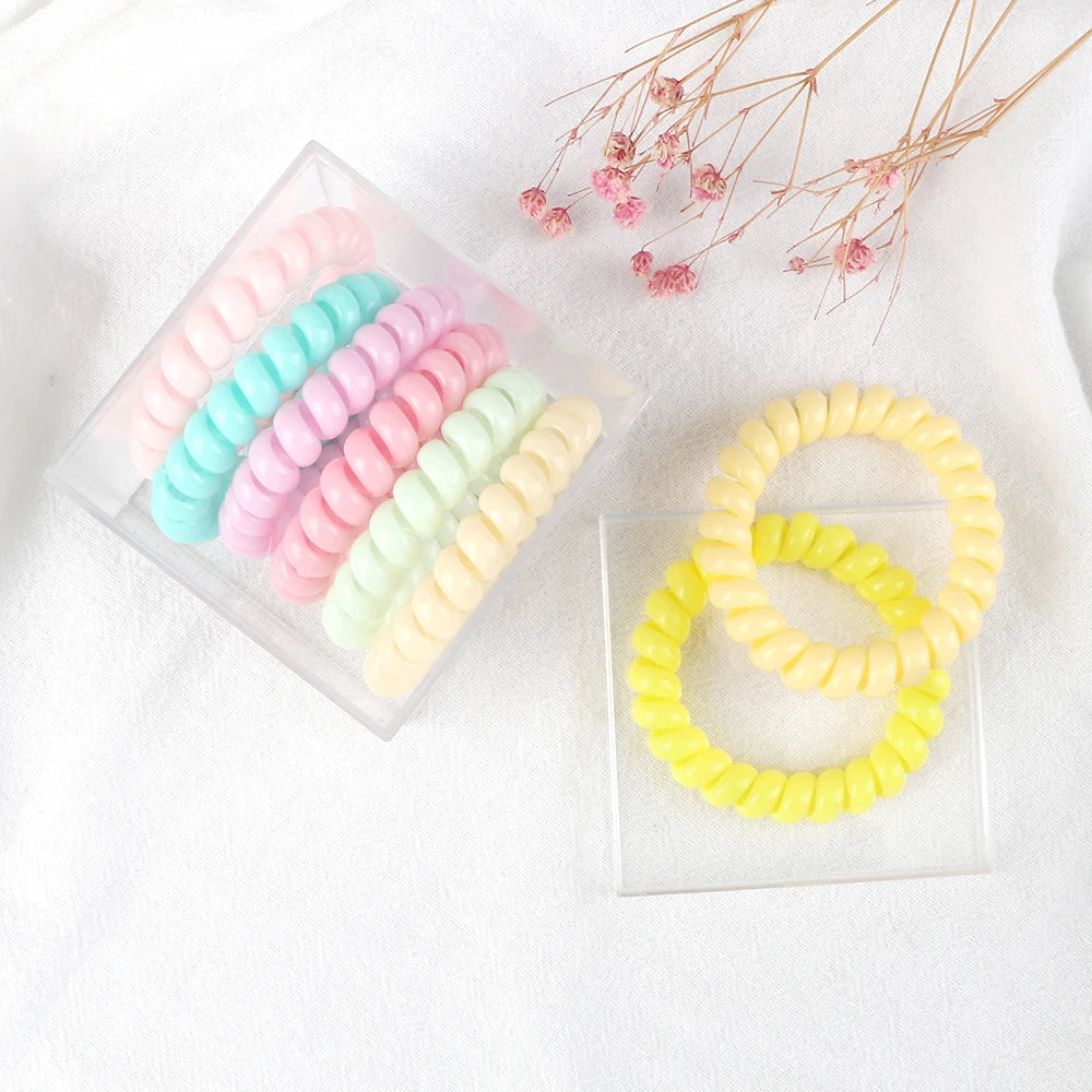 3-8Pcs/Set Telephone Wire Hair Bands Girl 5cm Mixed Color Highly Elastic Hair Ties Ponytail Holder Women Trendy Hair Accessories