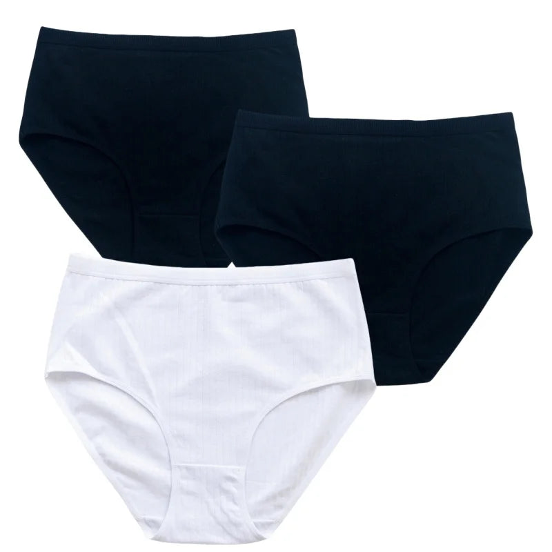 3Pcs/Set Women High Waist Panties Cotton Briefs Underwear Solid Color Female Sexy Lingerie M-XXL Breathable Comfort Underpants