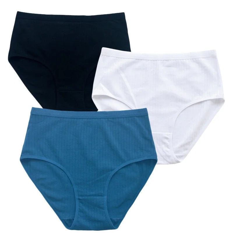 3Pcs/Set Women High Waist Panties Cotton Briefs Underwear Solid Color Female Sexy Lingerie M-XXL Breathable Comfort Underpants