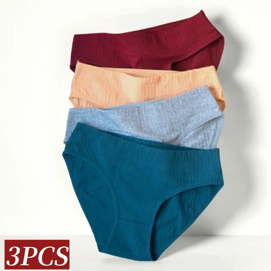 3Pcs/Set Cotton Panties Women Low Waist Briefs Solid Color Underwear Comfort Breathable Panty Sexy Lingerie M-XL Intimates