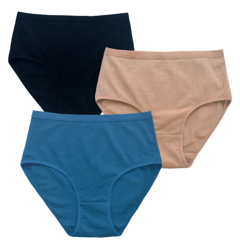 3Pcs/Set Women High Waist Panties Cotton Briefs Underwear Solid Color Female Sexy Lingerie M-XXL Breathable Comfort Underpants
