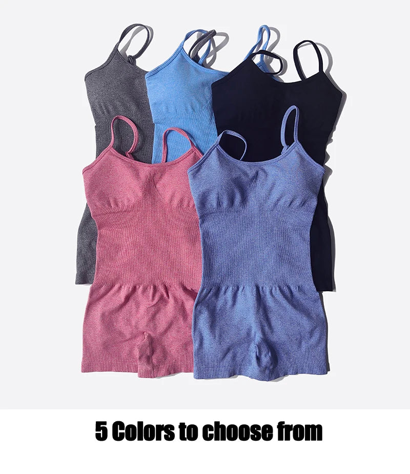 Yoga Set Women Fitness Rompers Sexy One Piece Strap Tummy Control Padded Sports Bra Workout Shorts JumpSuit Sportswear