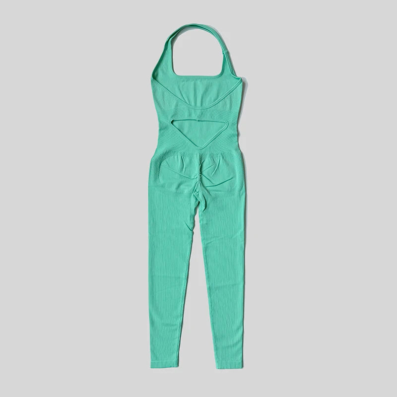 Sexy Women Bodysuits Fitness Sports Yoga Suit Halter Breathable Quick Drying Rompers Women's Gym Set Push Up Workout Jumpsuit