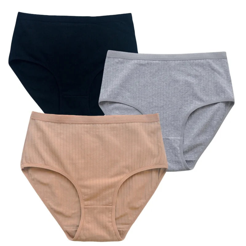 3Pcs/Set Women High Waist Panties Cotton Briefs Underwear Solid Color Female Sexy Lingerie M-XXL Breathable Comfort Underpants
