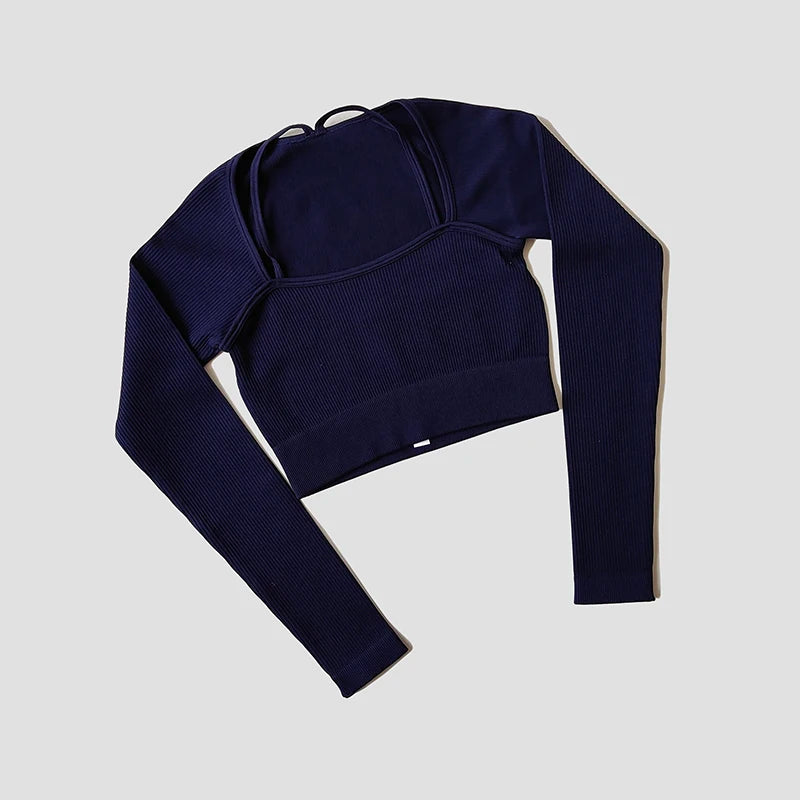 Women's Shirt Seamless Crop Top Fitness Shirts Long Sleeve Sports Top Female Yoga Tops Activewear With Shoulder Strap