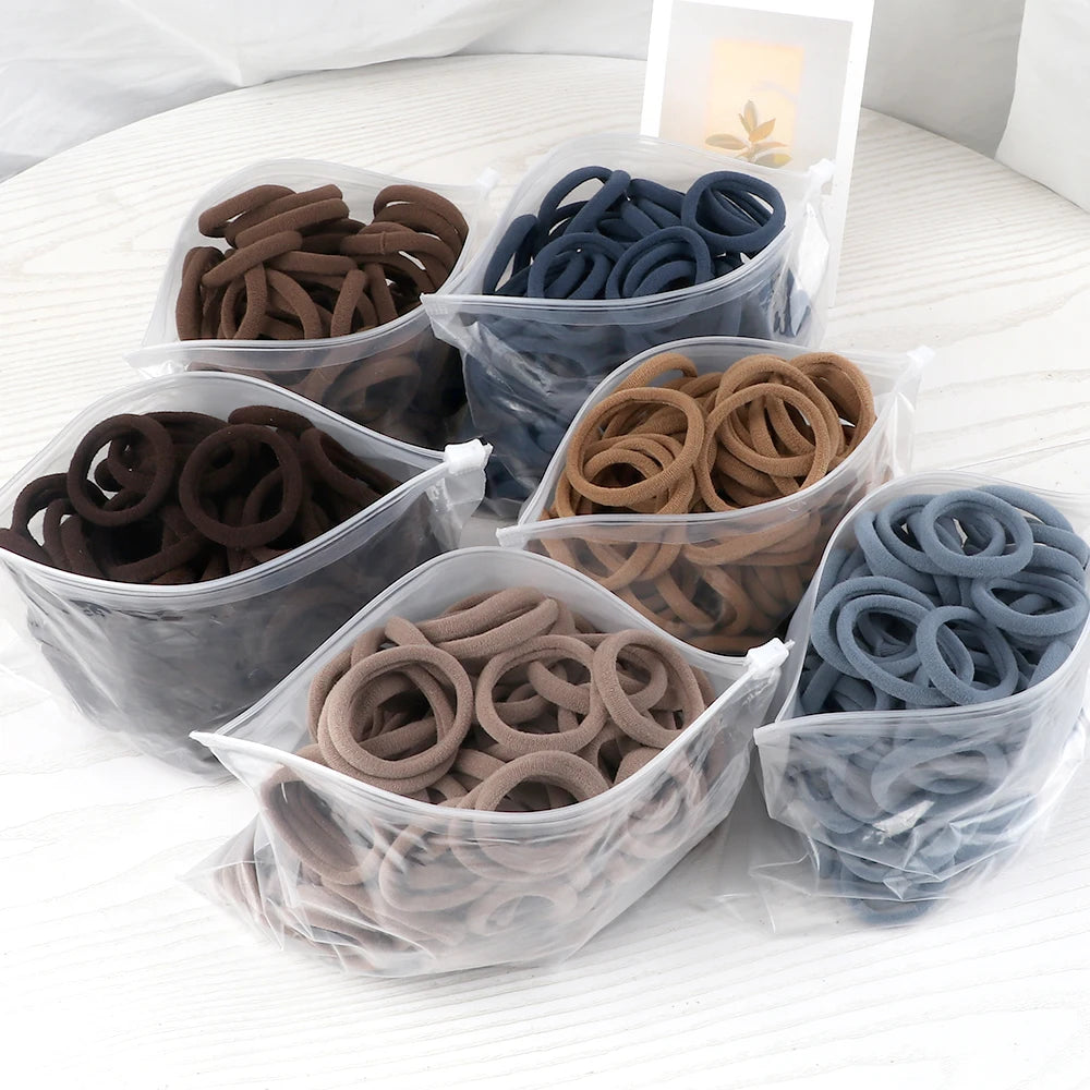 50Pcs Women Girl Mixed Colors Hair Bands 4cm Basic Hair Ties Elastic Headband Simple Hair Scrunchies Accessories Ponytail Holder