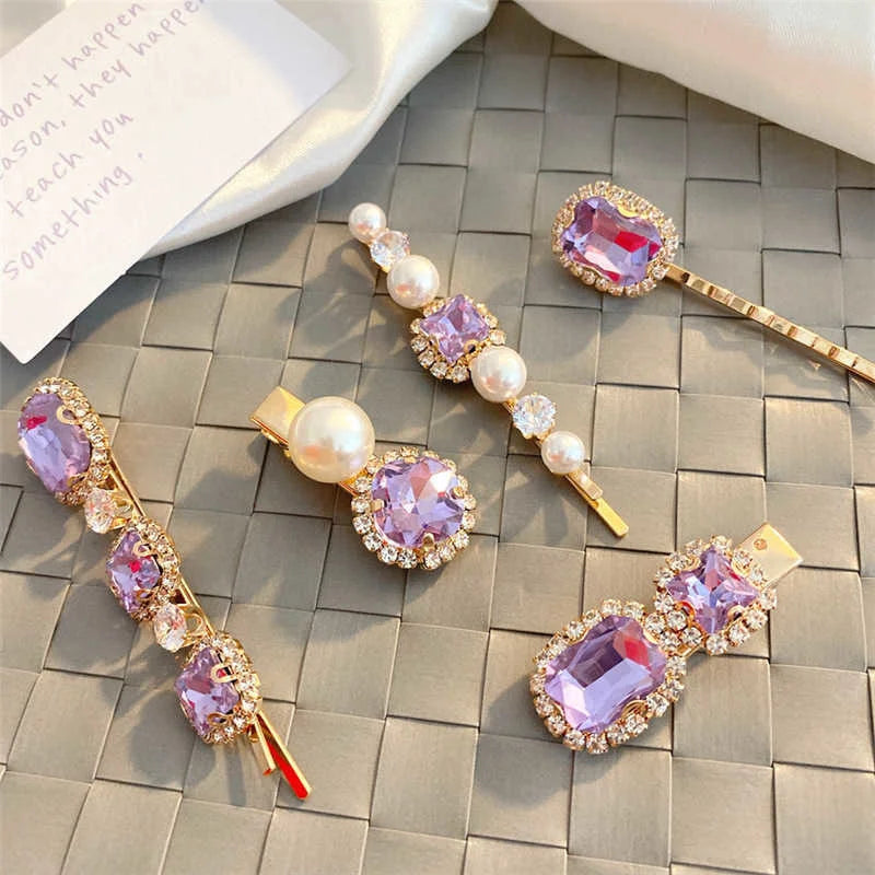 1 Set Women Hair Clips Headwear Jewelry Fashion Crystal Hair Accessories for Girls Luxury Pearl Barrettes Pins Christmas Gift