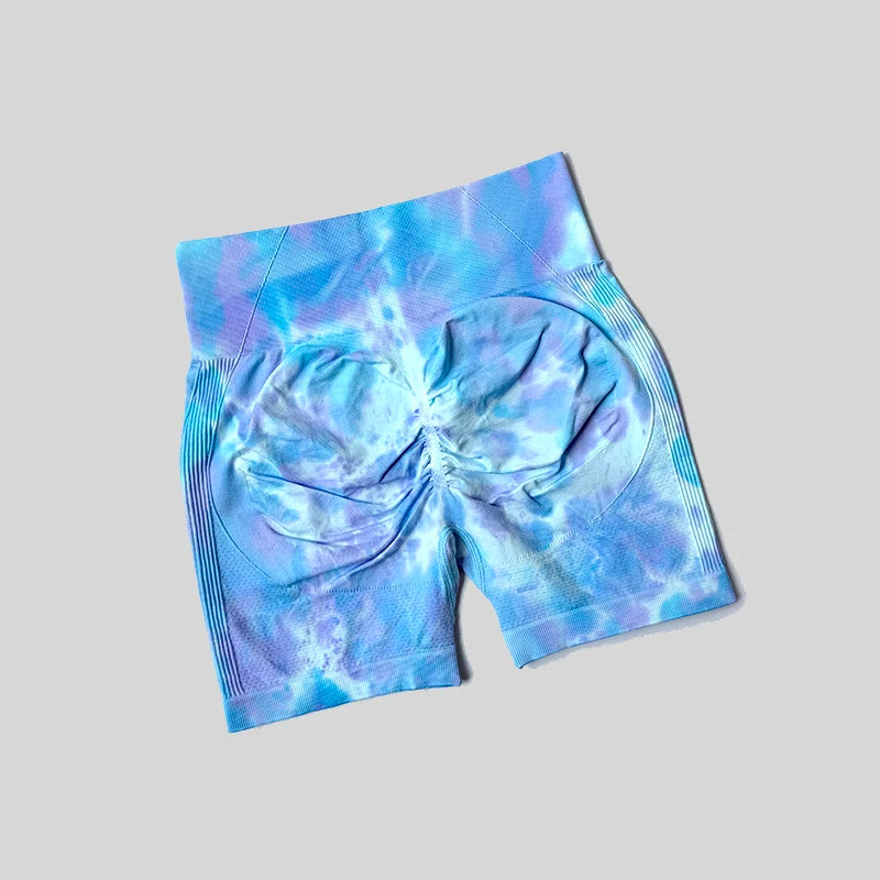 Yoga Shorts For Women Sports Tie Dye Seamless Cycling Running Shorts High Waisted Sports Workout Gym Fitness Shorts