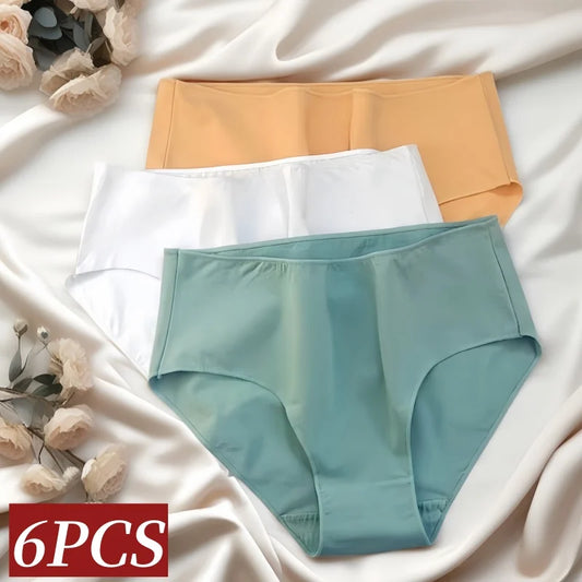 6Pcs/Set Cotton Panties Women High Waist Briefs Breathable Seamless Underwear Solid Color Soft Panty M-2XL Underpants Intimates