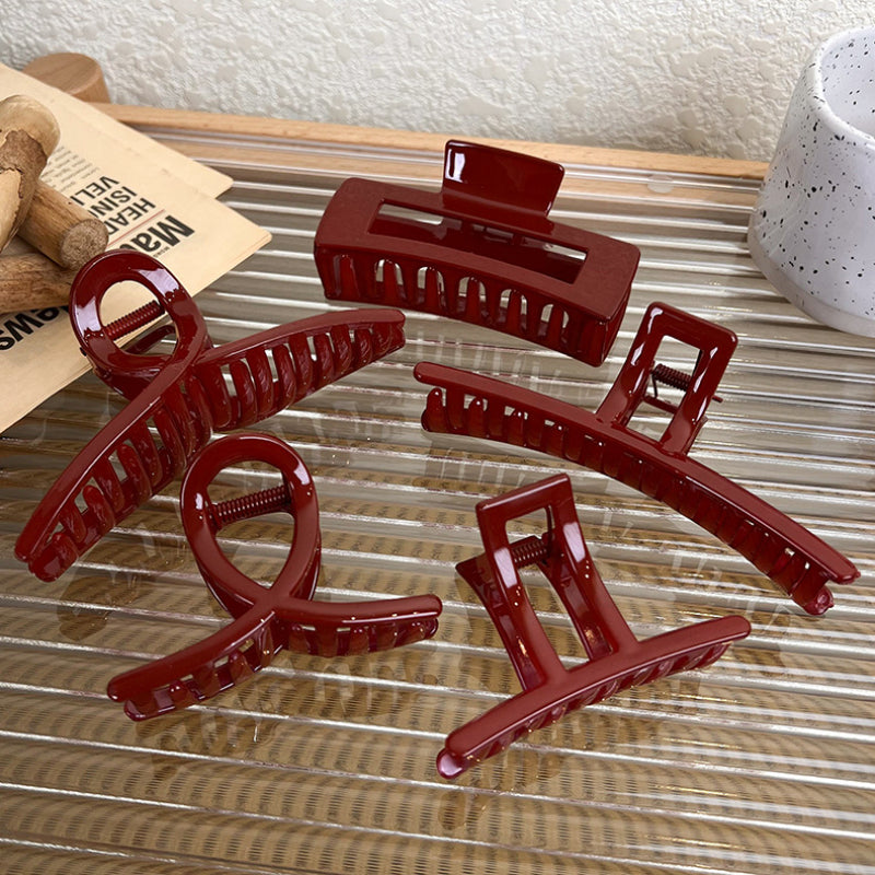 Christmas and New Year Wine Red Geometry Hair Claw Shark Clip for Woman Elegant Versatile Hairpin  Fashion Hair Accessories