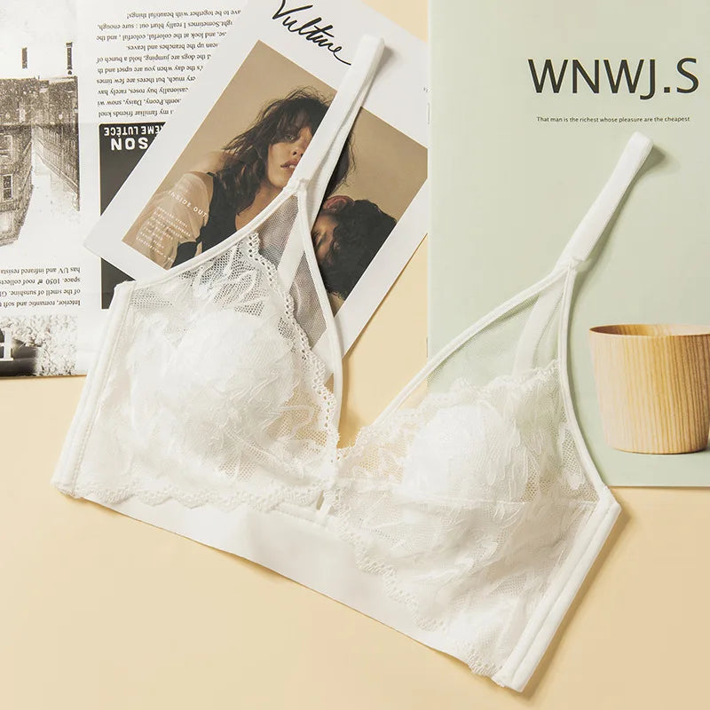 Lace Bras for Women Push Up Bra Non-wire Seamless Brassiere V-Neck Bralette 3/4 Fixed Cup Padded Underwear Sexy Lingerie