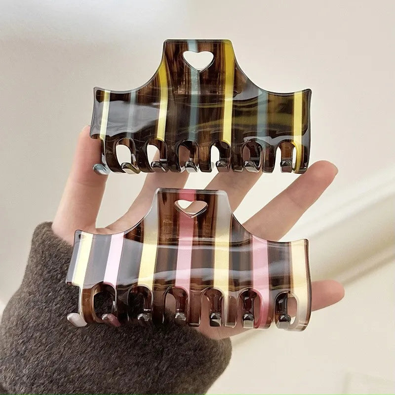 Retro Hollow Out Hair Claw Stripe Colour Hair Claw Clip Shark Catch Hair Accessories for Women Girls
