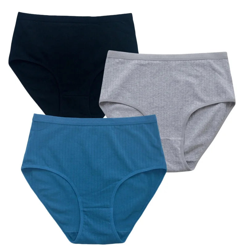 3Pcs/Set Women High Waist Panties Cotton Briefs Underwear Solid Color Female Sexy Lingerie M-XXL Breathable Comfort Underpants
