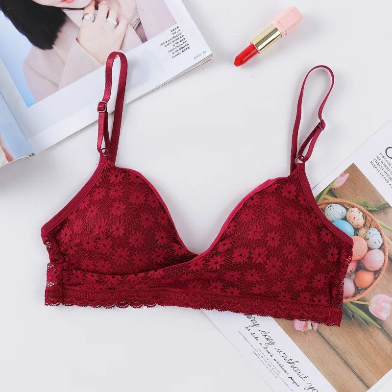 Floral Lace Bra Non-Wire Bralette Push Up Bras For Women V-neck Brassiere Female Padded Underwear Sexy Lingerie Intimates