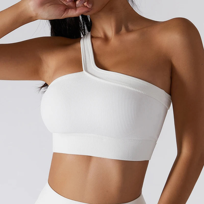 Sexy One Shoulder Yoga Bra Women Sports Crop Top Athletic Vest Push Up Underwear Sports Bra Sportswear