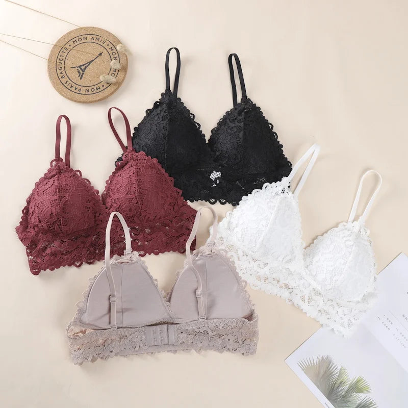 Floral Lace Bra Non-Wire Bralette Push Up Bras For Women V-neck Brassiere Female Padded Underwear Sexy Lingerie Intimates