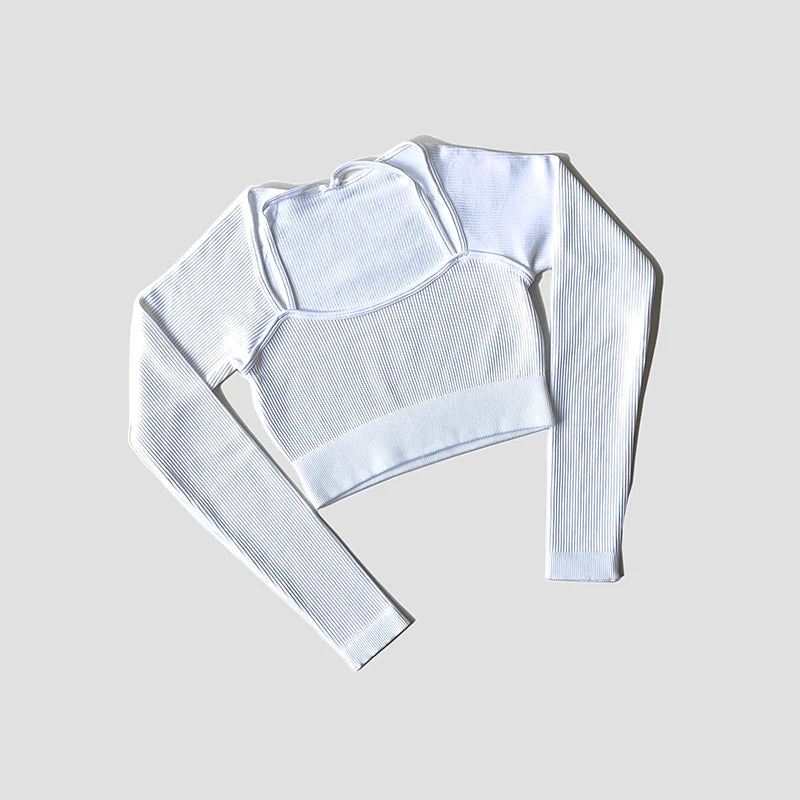 Women's Shirt Seamless Crop Top Fitness Shirts Long Sleeve Sports Top Female Yoga Tops Activewear With Shoulder Strap