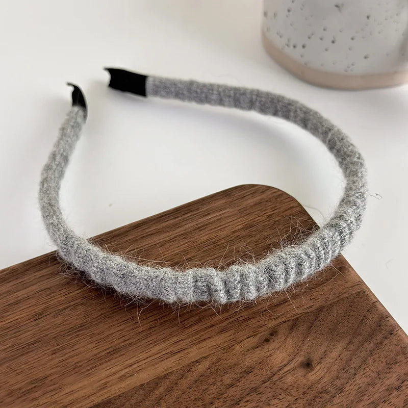 Retro Autumn Winter Wool Knitting Headbands Fashion Plush Elastic Hair Bands For Woman Girls Simple Sweet Temperament Hair Hoop